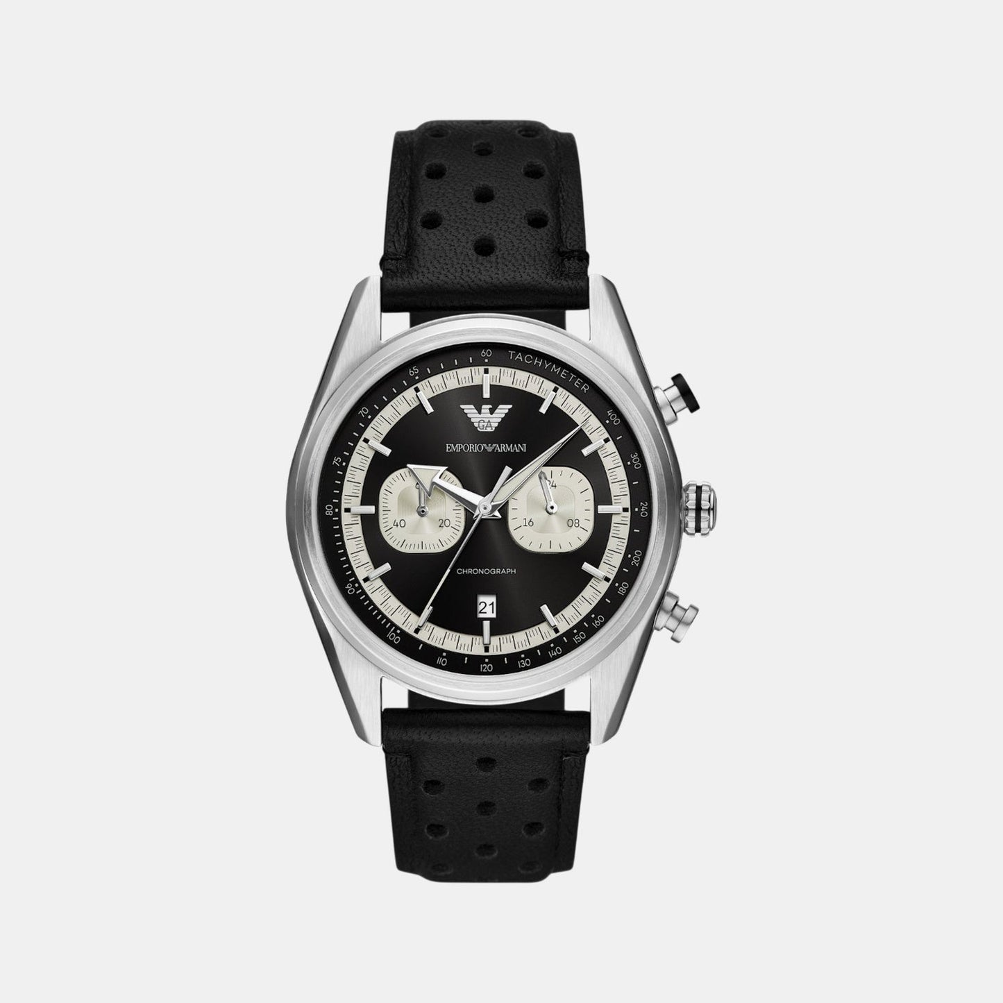 Men Quartz Black Dial Chronograph Leather Watch AR11635