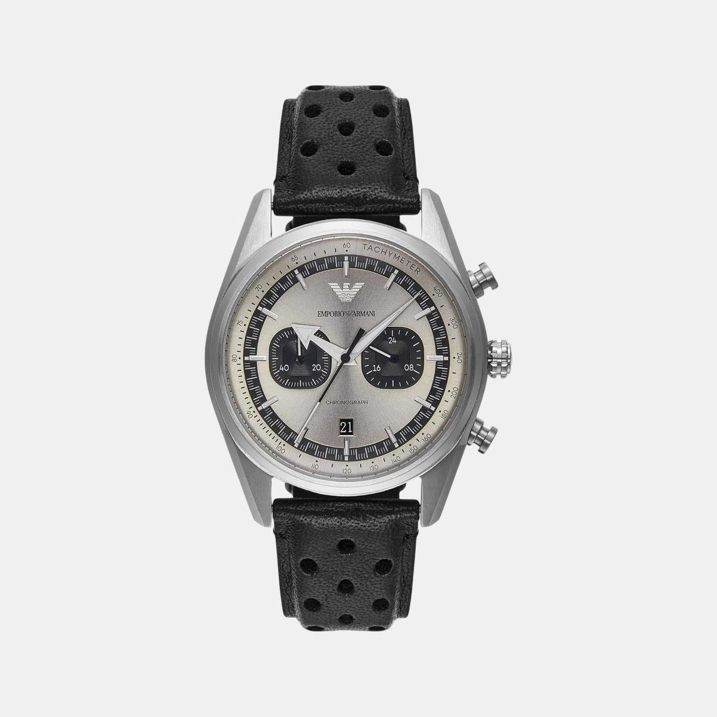 Men Quartz Silver Dial Chronograph Leather Watch AR11677