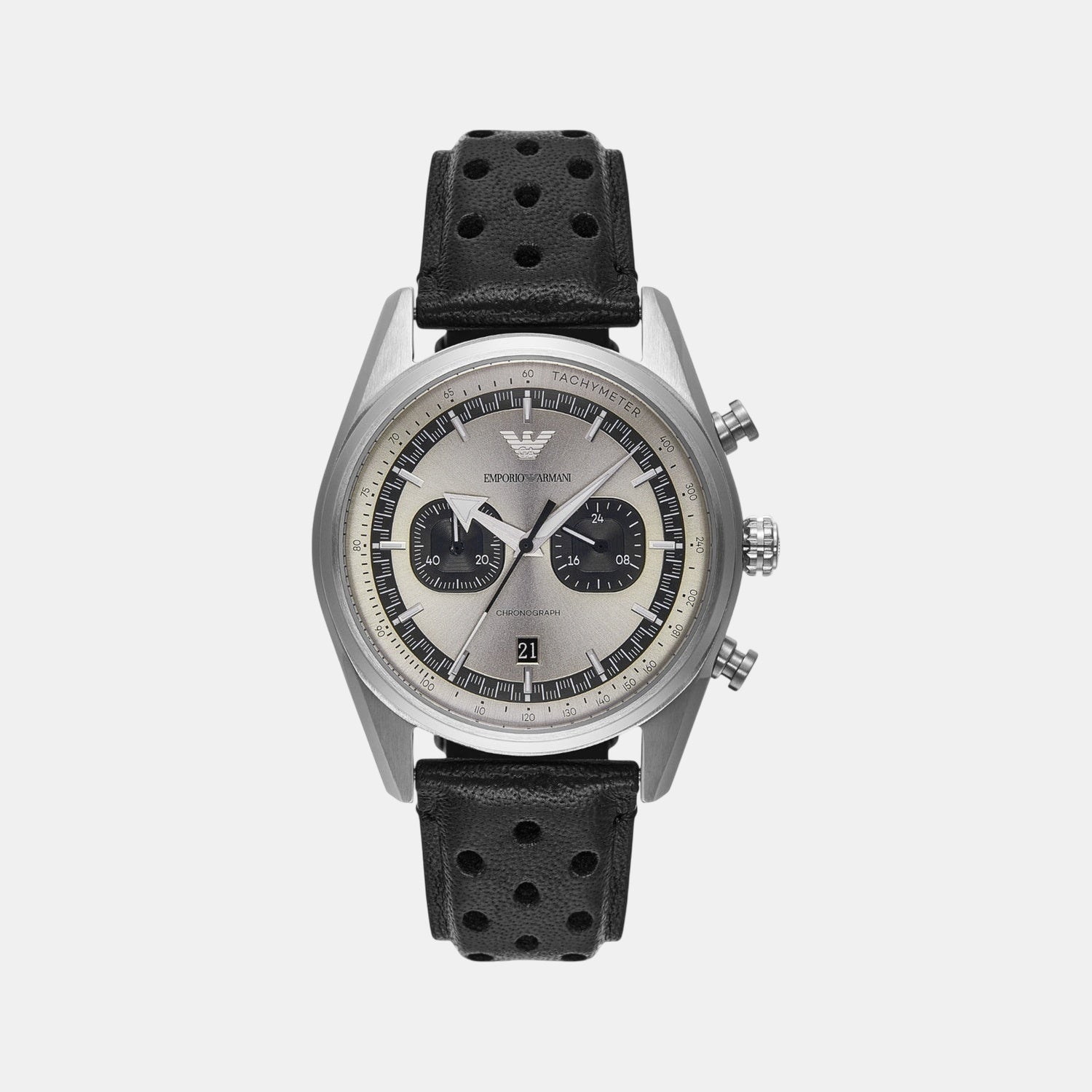 Men Quartz Silver Dial Chronograph Leather Watch AR11677