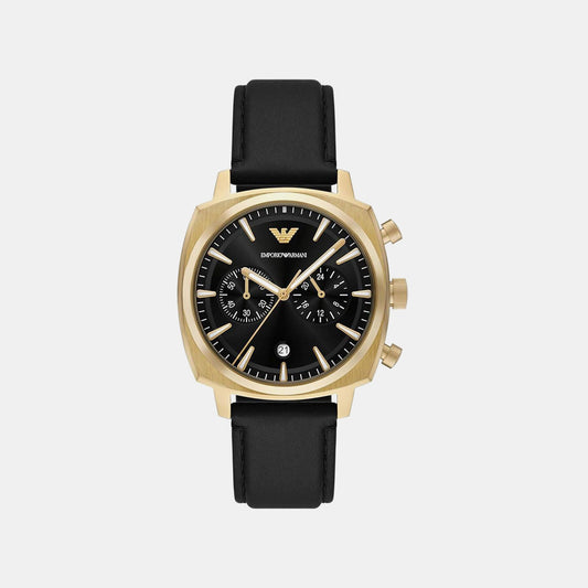 Men Quartz Black Dial Chronograph Leather Watch AR11690