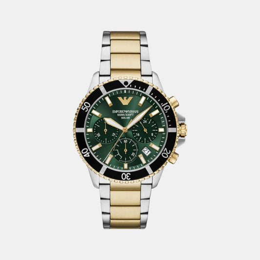 World Explorer Men Solar Green Dial Chronograph Stainless Steel Watch AR11695