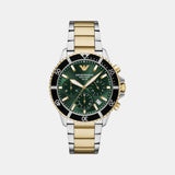 World Explorer Men Solar Green Dial Chronograph Stainless Steel Watch AR11695