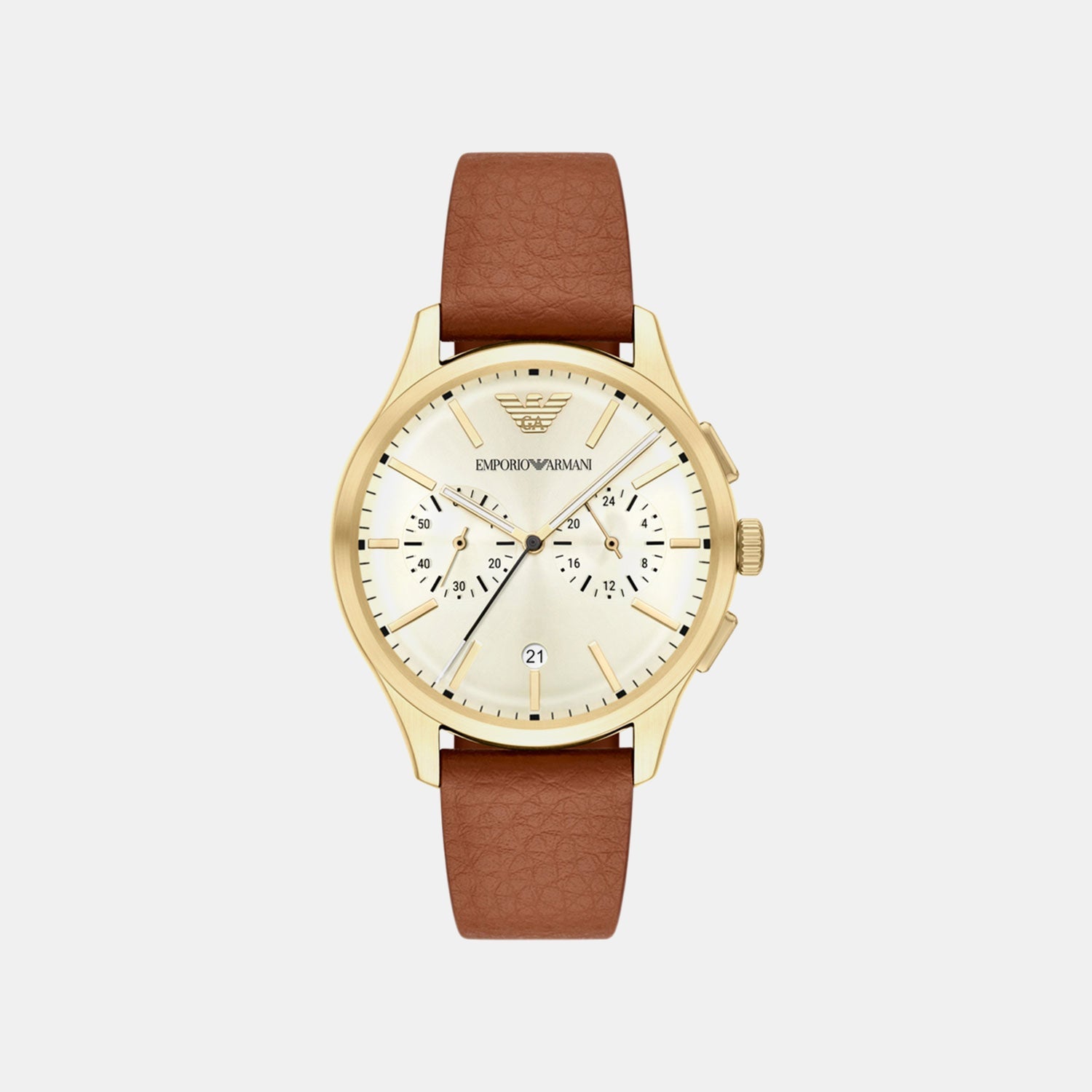Men Quartz Cream Dial Chronograph Leather Watch AR11714