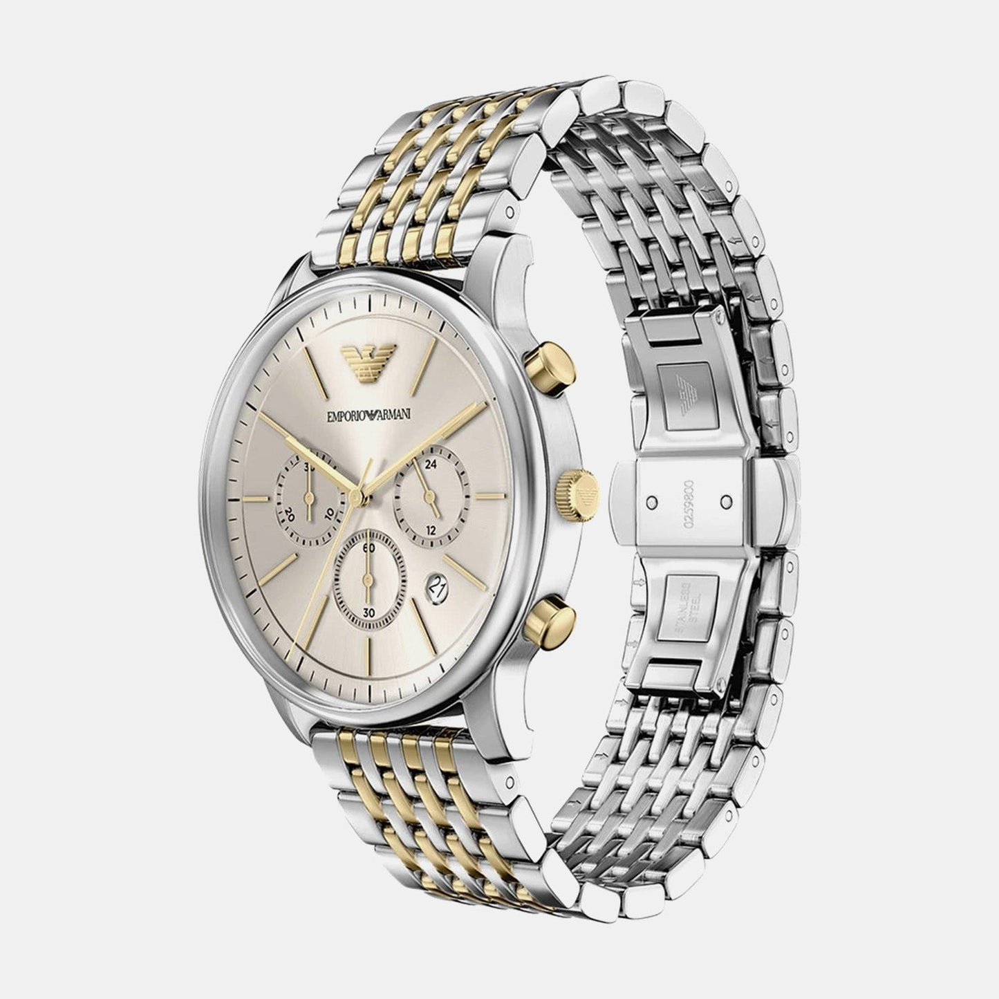 Men Quartz Cream Dial Chronograph Stainless Steel Watch AR11773