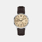 Men Quartz Beige Dial Analog Leather Watch AR11783