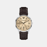 Men Quartz Beige Dial Analog Leather Watch AR11783