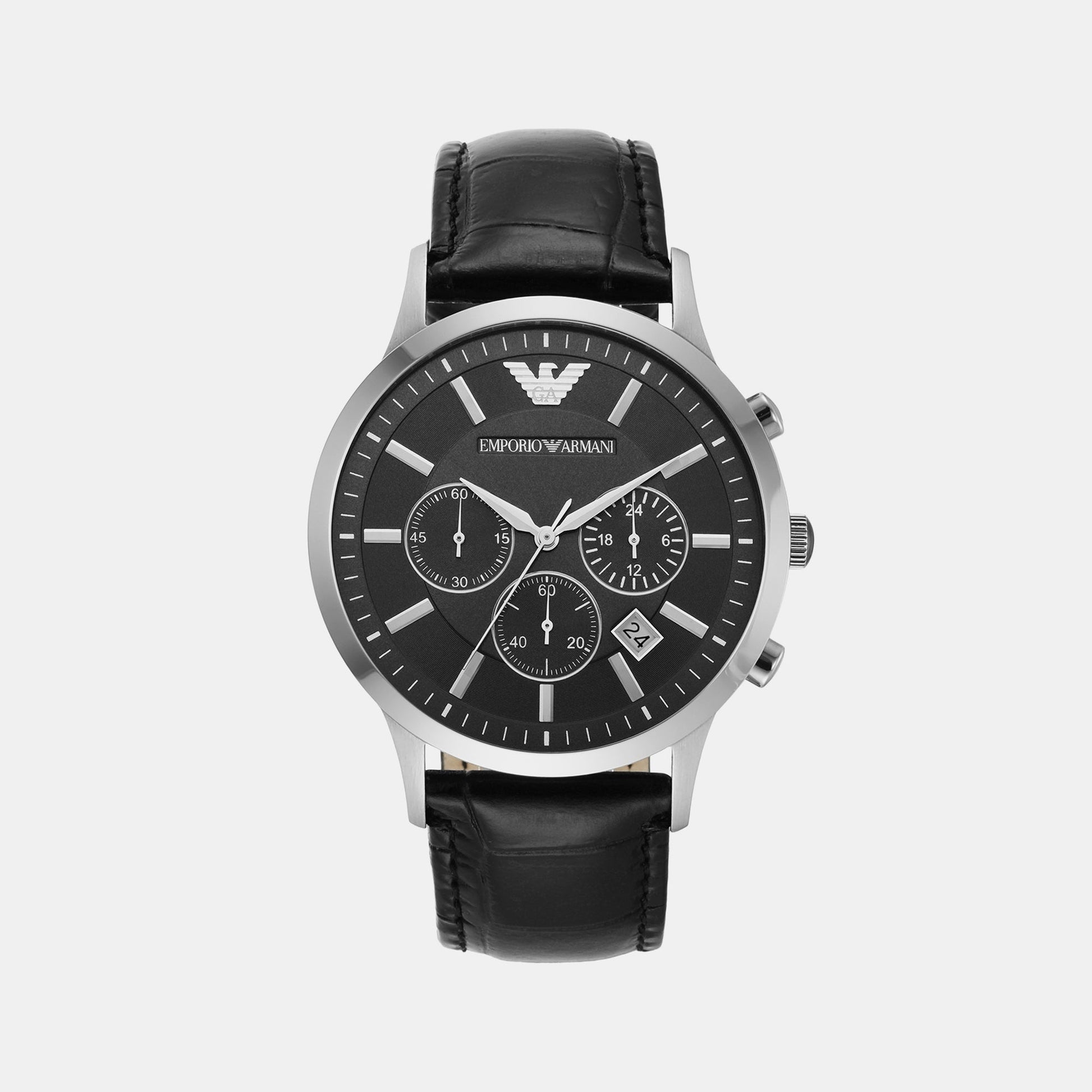 Renato Men Quartz Black Dial Chronograph Leather Watch AR2447