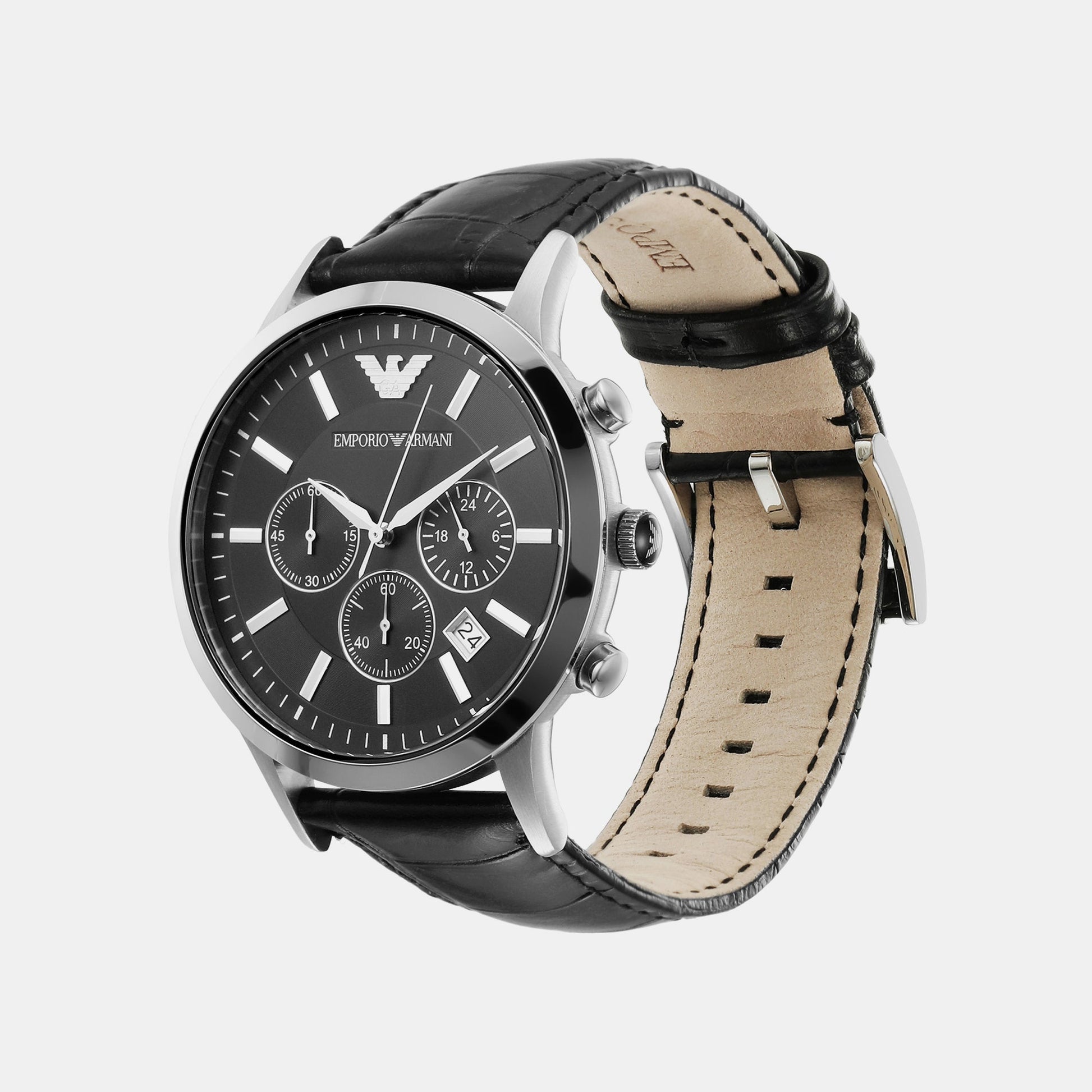 Renato Men Quartz Black Dial Chronograph Leather Watch AR2447