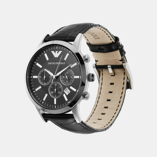 Renato Men Quartz Black Dial Chronograph Leather Watch AR2447