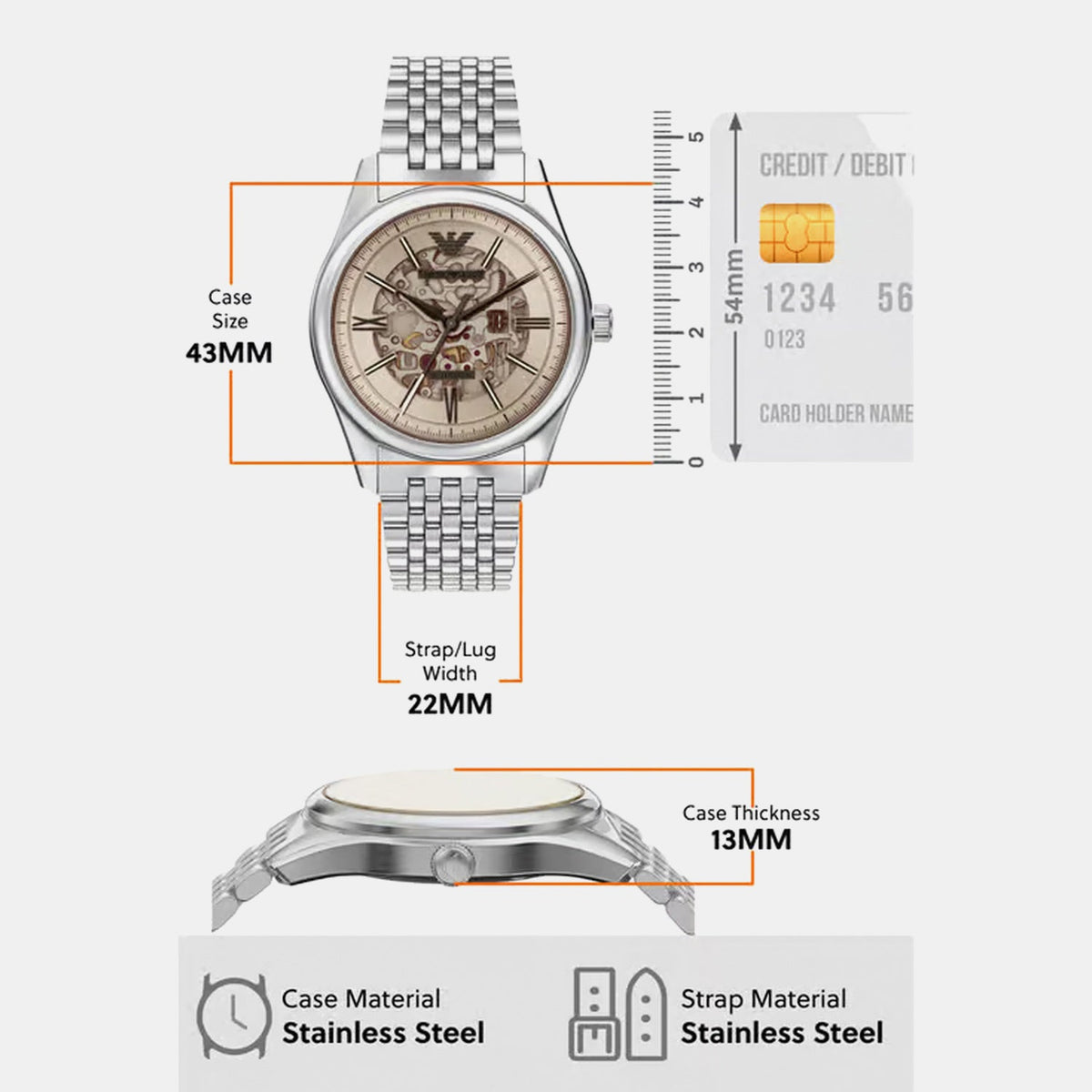 Men Automatic Beige Dial Analog Stainless Steel Watch AR60095