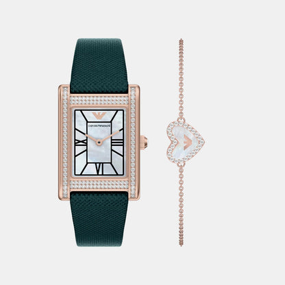 Women Quartz Mother Of Pearl Dial Analog Leather Watch AR80085SET