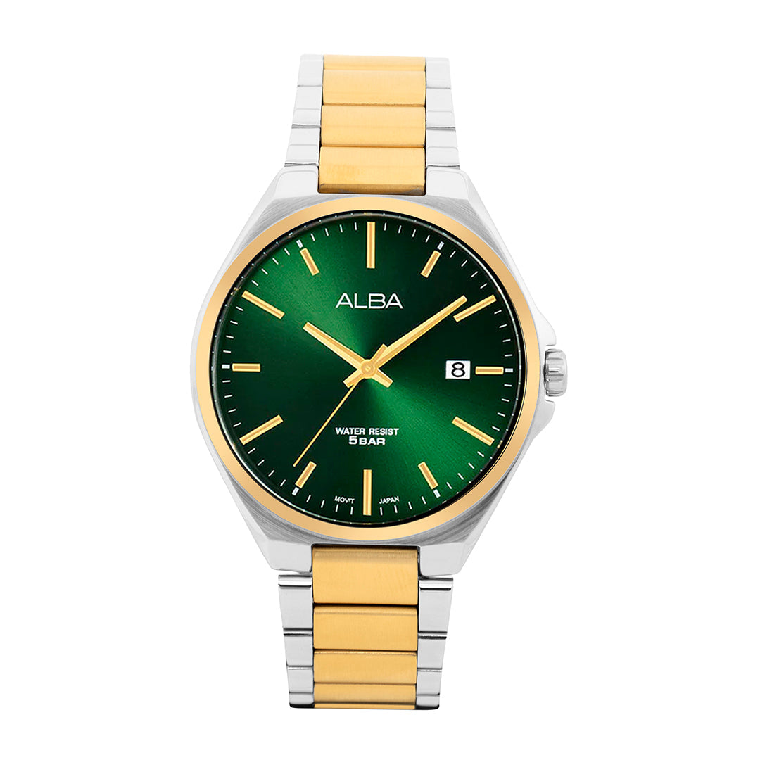 AS9P86X1 Gold+Silver Strap Emerald Green Dial