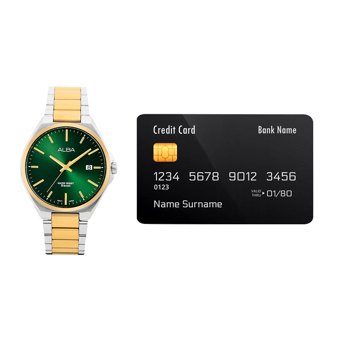 AS9P86X1 Gold+Silver Strap Emerald Green Dial