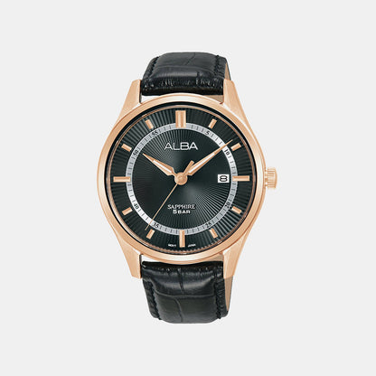 Men Quartz Black Dial Analog Leather Watch AS9R22X1