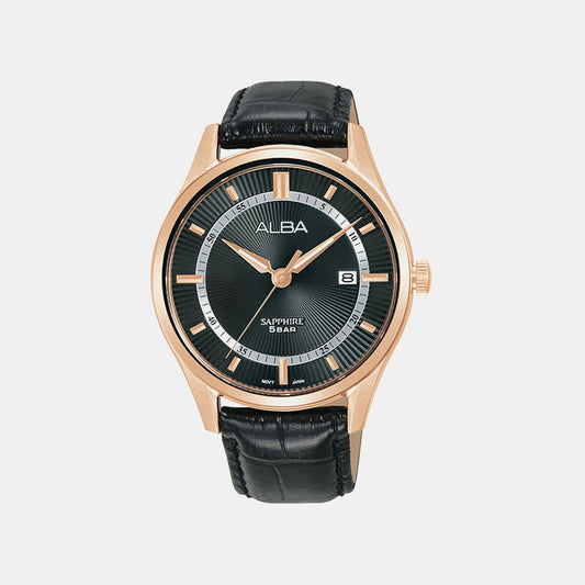 Men Quartz Black Dial Analog Leather Watch AS9R22X1