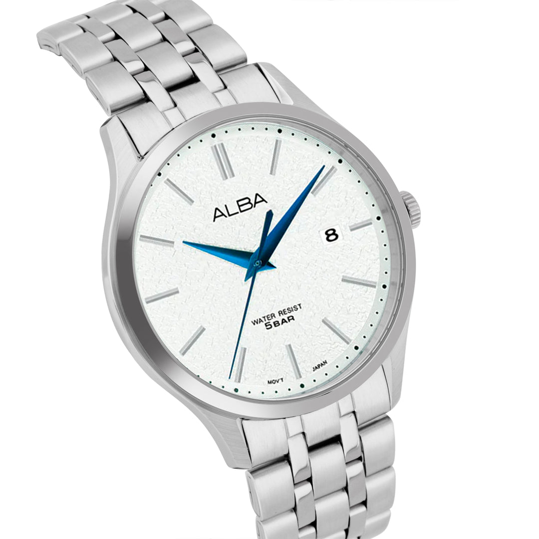 AS9R35X1 White Marble Dial with Silver Metal Straps