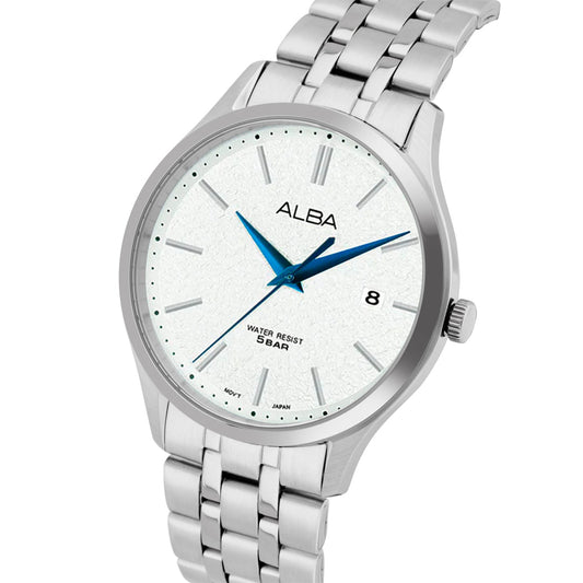 AS9R35X1 White Marble Dial with Silver Metal Straps