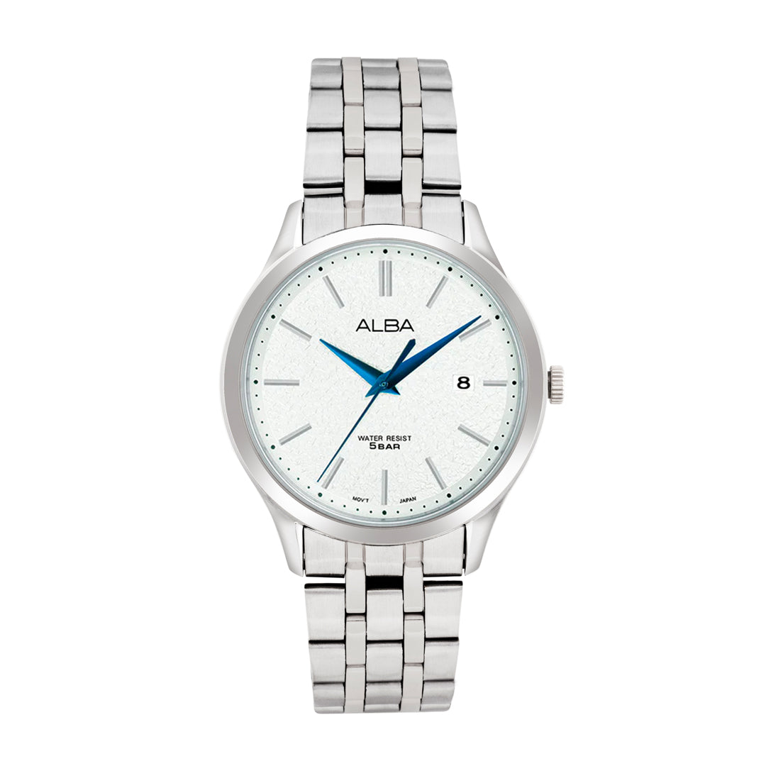 AS9R35X1 White Marble Dial with Silver Metal Straps