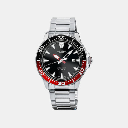 Men Quartz Black Dial Analog Stainless Steel Watch AS9T99X1