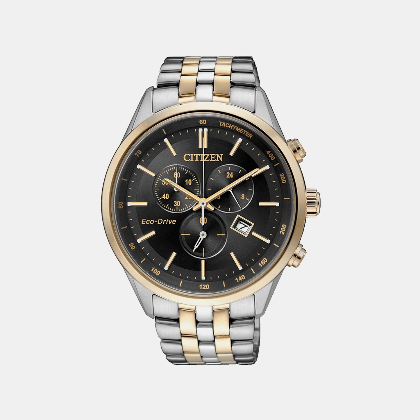 Eco-Drive Men Quartz Black Dial Chronograph Stainless Steel Watch AT2144-54E