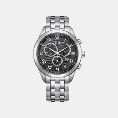 Eco-drive Men Quartz Black Dial Chronograph Stainless Steel Watch AT2600-57E
