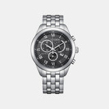 Eco-drive Men Quartz Black Dial Chronograph Stainless Steel Watch AT2600-57E