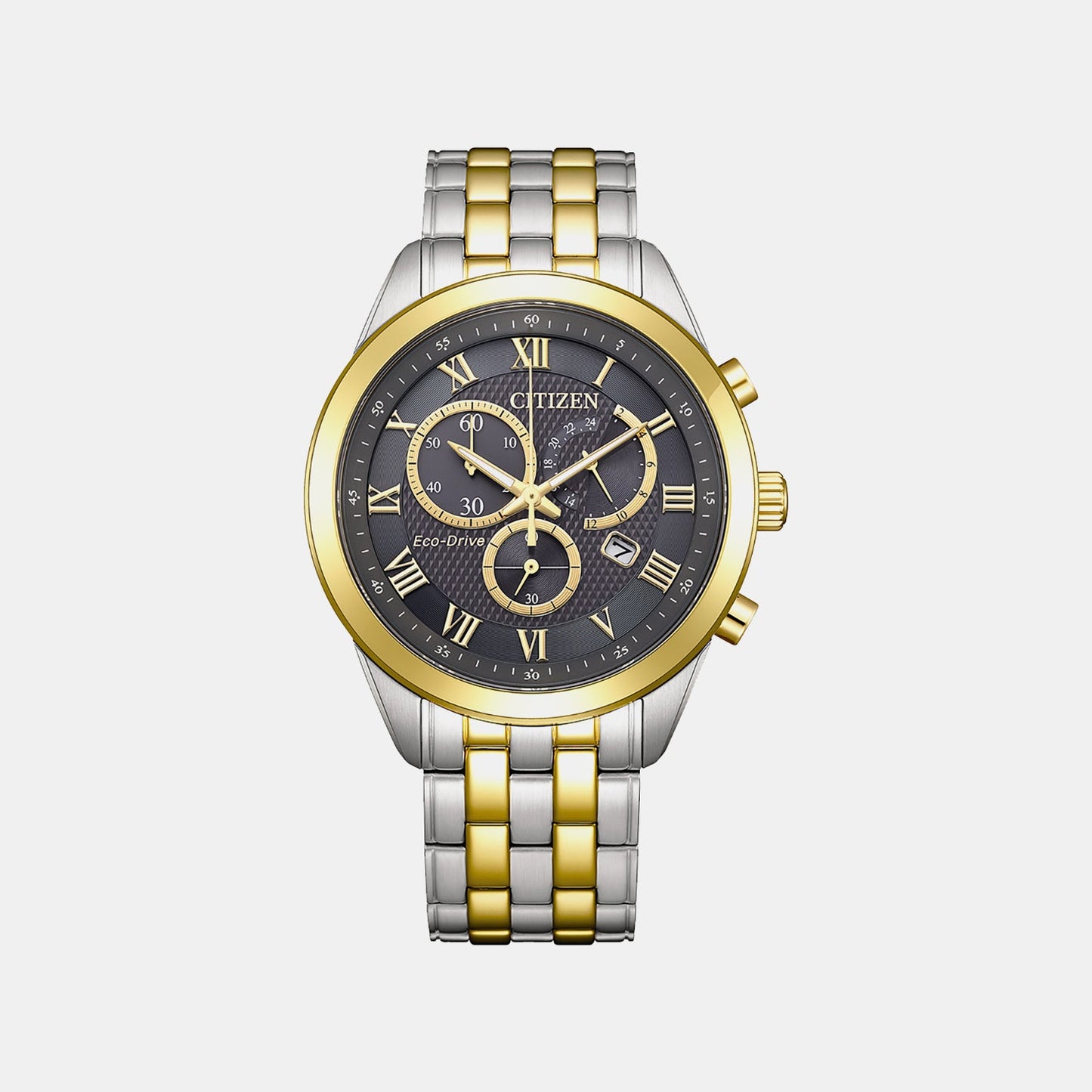 Eco-drive Men Quartz Grey Dial Chronograph Stainless Steel Watch AT2604-56H