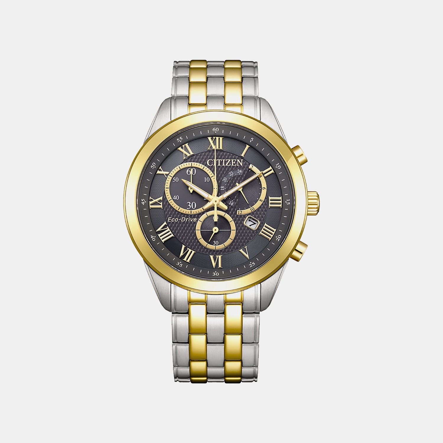 Eco-drive Men Quartz Grey Dial Chronograph Stainless Steel Watch AT2604-56H