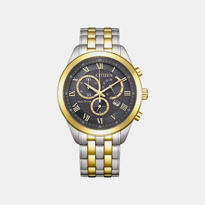 Eco-drive Men Quartz Grey Dial Chronograph Stainless Steel Watch AT2604-56H