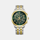 Eco-drive Men Quartz Green Dial Chronograph Stainless Steel Watch AT2604-56X