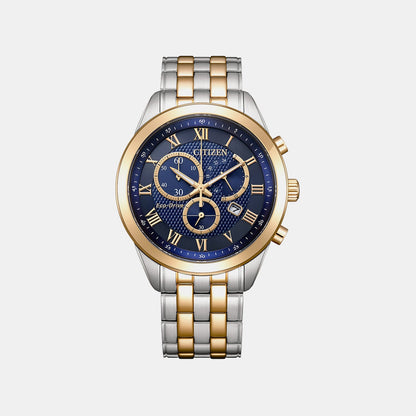 Eco-drive Men Quartz Blue Dial Chronograph Stainless Steel Watch AT2606-51L