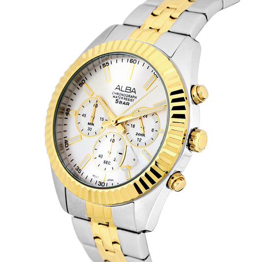 Alba AT3H14X1 White+Gold Dial Chronograph