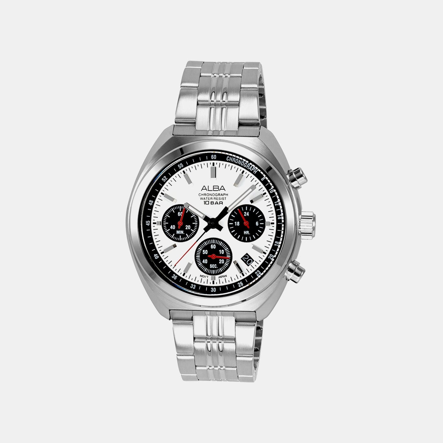 Seashell Men Quartz White Dial Chronograph Stainless Steel Watch AT3K11X1