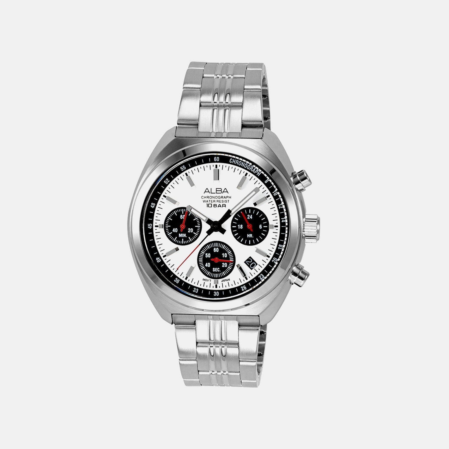Seashell Men Quartz White Dial Chronograph Stainless Steel Watch AT3K11X1