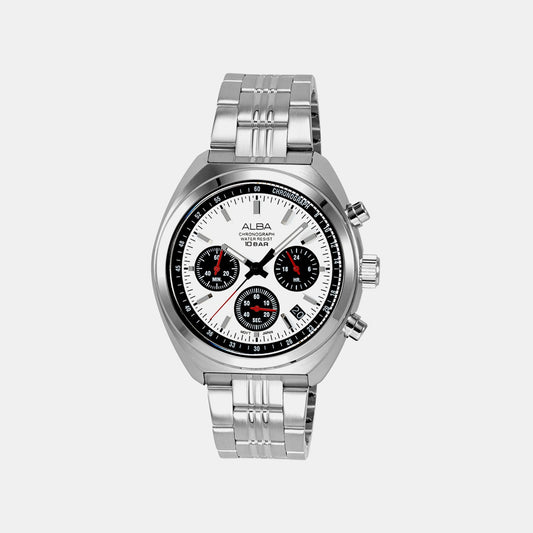 Seashell Men Quartz White Dial Chronograph Stainless Steel Watch AT3K11X1
