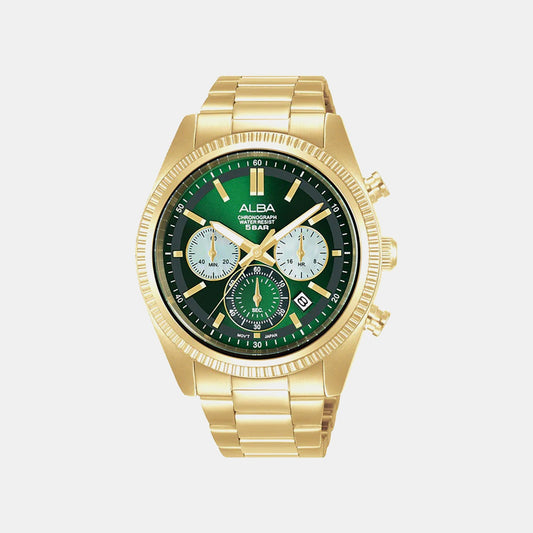 Men Quartz Green Dial Analog Stainless Steel Watch AT3K12X1