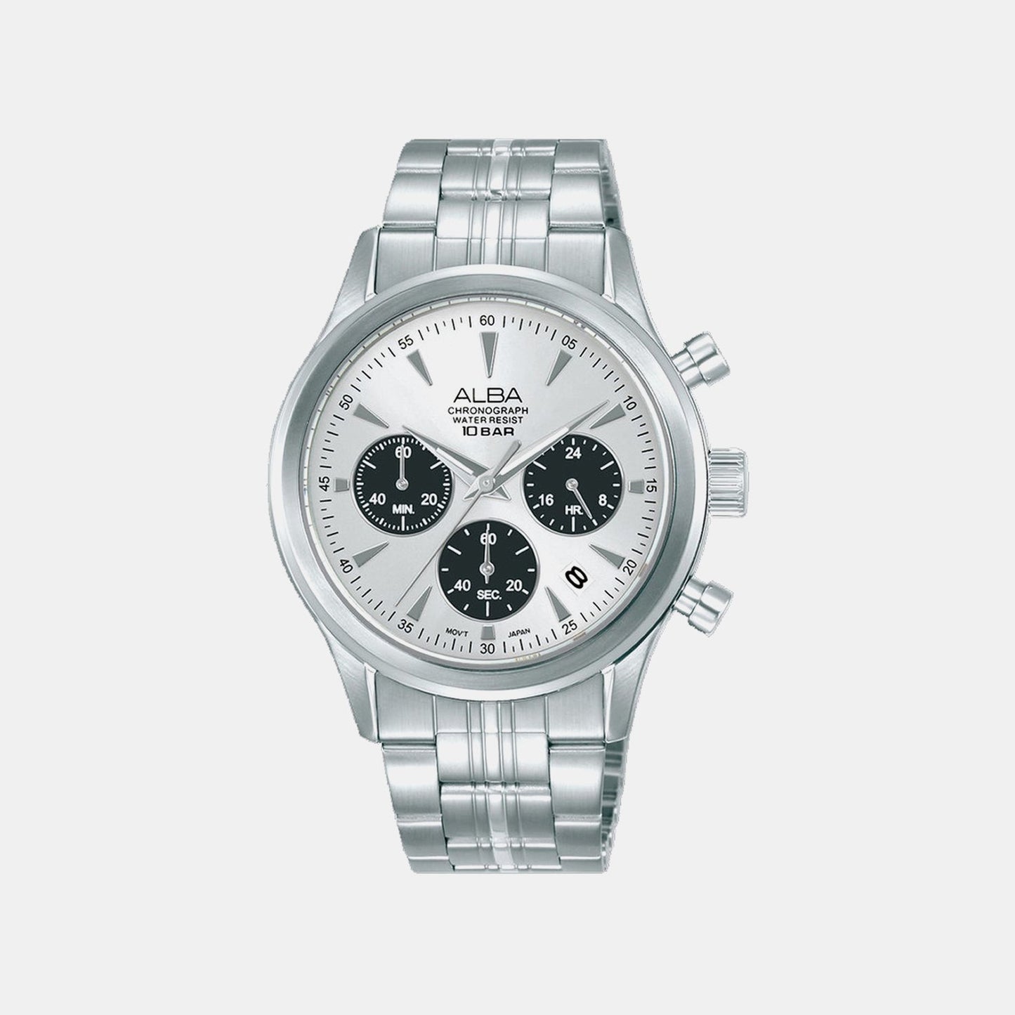 Men Quartz Silver Dial Chronograph Stainless Steel Watch AT3K55X1