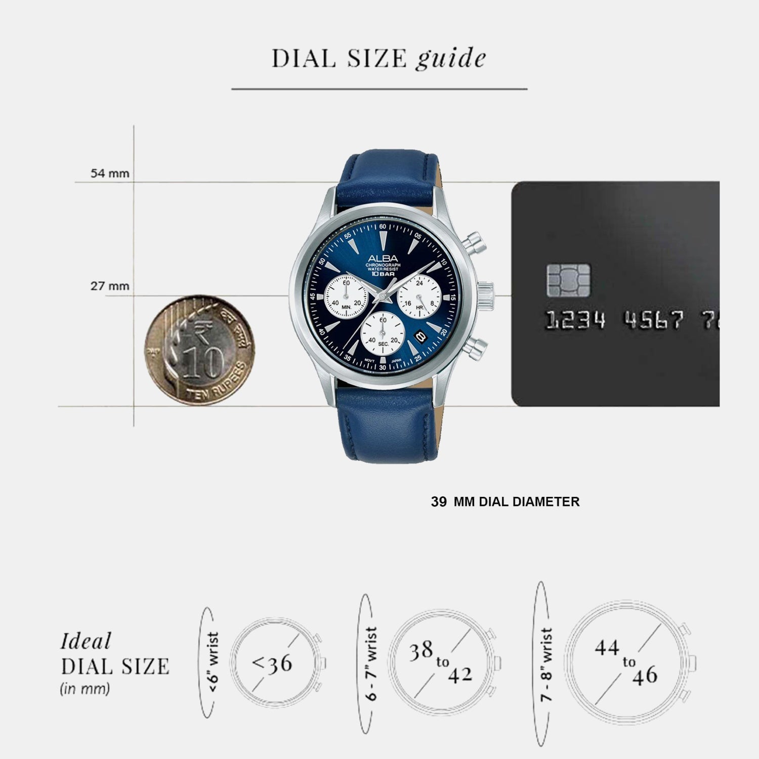 Men Quartz Blue Dial Chronograph Leather Watch AT3K57X1