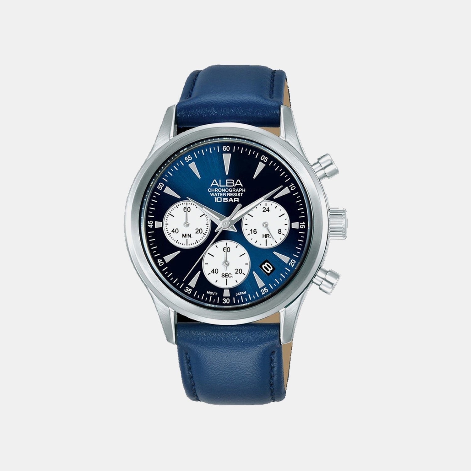 Men Quartz Blue Dial Chronograph Leather Watch AT3K57X1