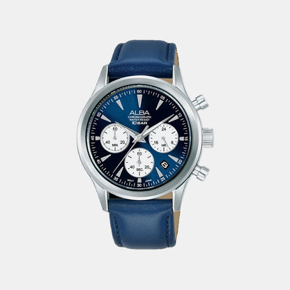 Men Quartz Blue Dial Chronograph Leather Watch AT3K57X1