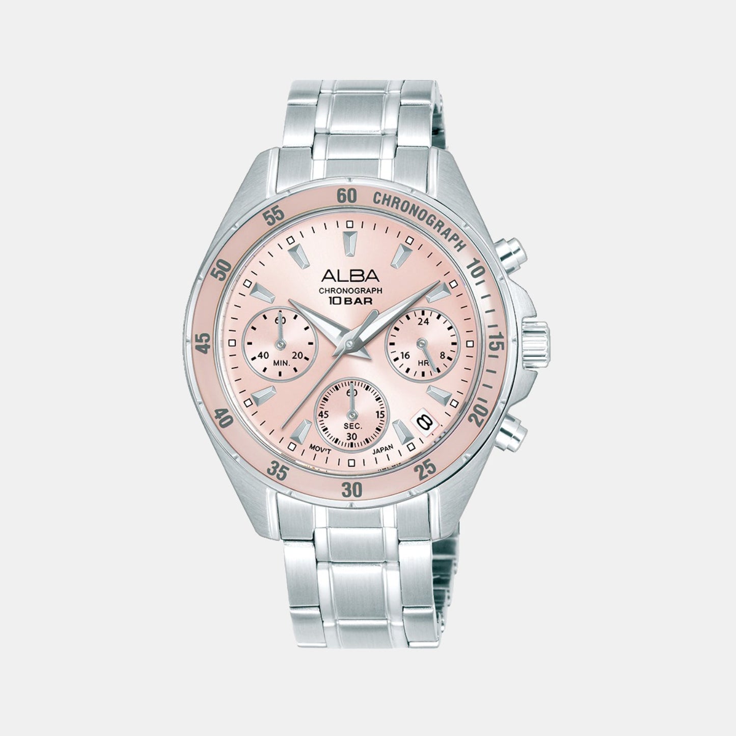 Women Quartz Pink Dial Chronograph Stainless Steel Watch AT3K95X1