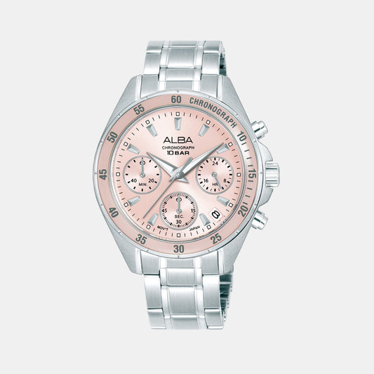 Women Quartz Pink Dial Chronograph Stainless Steel Watch AT3K95X1