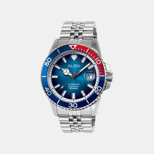 Men Automatic Blue Dial Analog Stainless Steel Watch AU4051X1