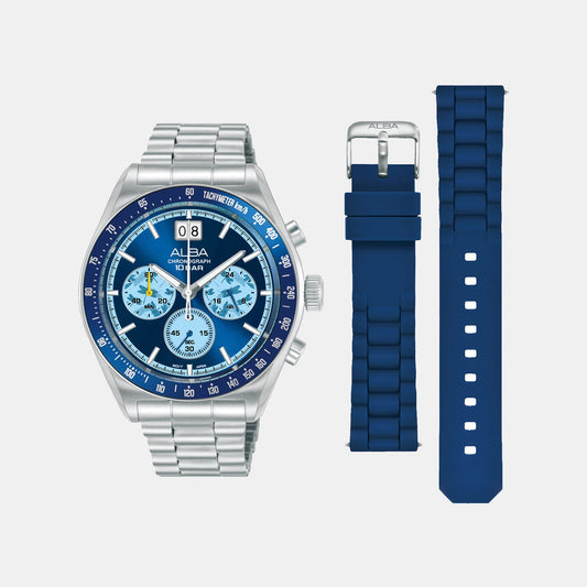 Men Quartz Blue Dial Chronograph Stainless Steel Watch AU5023X2
