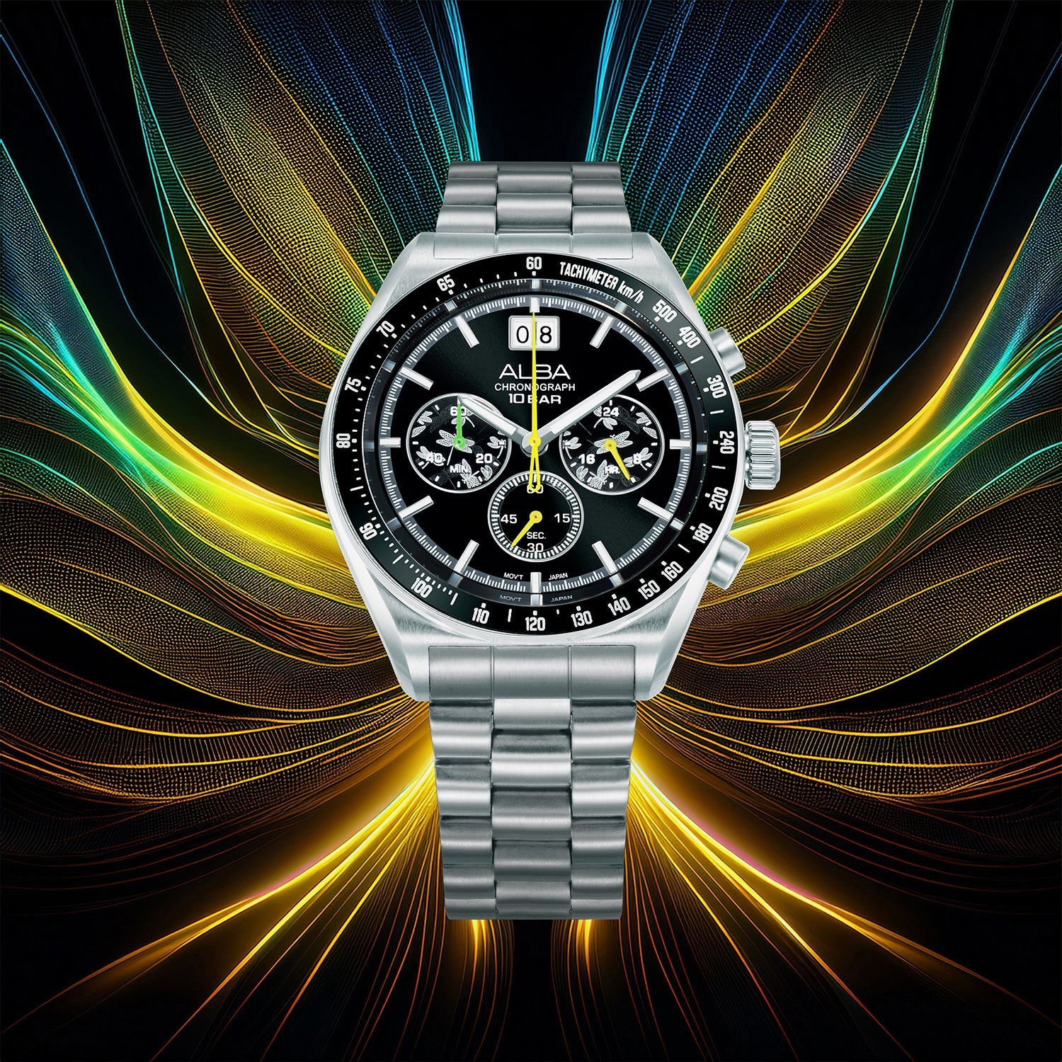 Men Quartz Black Dial Chronograph Stainless Steel Watch AU5025X2