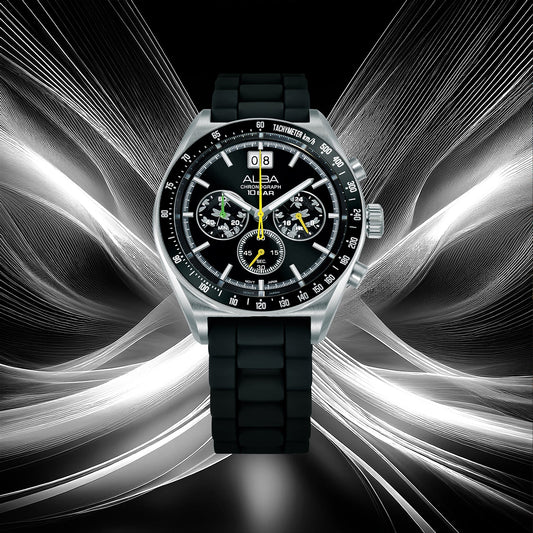Men Quartz Black Dial Chronograph Stainless Steel Watch AU5025X2