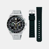 Men Quartz Black Dial Chronograph Stainless Steel Watch AU5025X2
