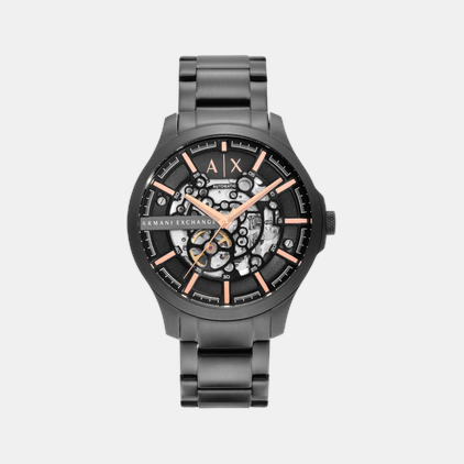 Na Men Automatic Black Dial Analog Stainless Steel Watch AX2458