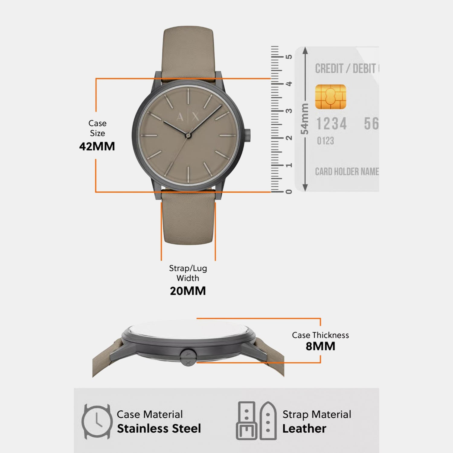 Men Quartz Grey Dial Analog Leather Watch AX2766