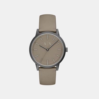 Men Quartz Grey Dial Analog Leather Watch AX2766